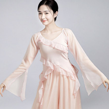 古典舞蹈服上衣形体服女中国舞现代舞荷叶边长袖纱衣练功服成人