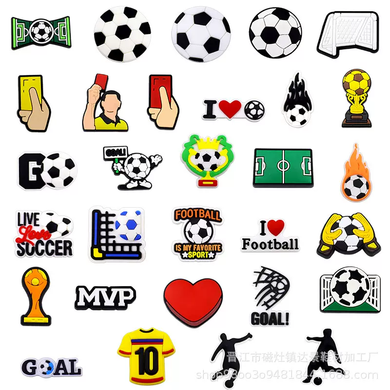 足球系列洞洞鞋鞋花运动球类鞋扣跨境专供PVC软胶diy鞋扣crocr