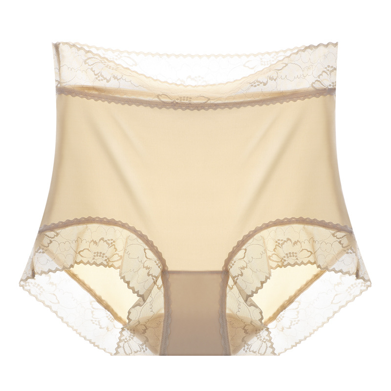 Nueva seda de hielo sin costuras ropa interior de cintura alta de las mujeres encaje desnudo ligero transpirable levantamiento de la cadera más tamaño triángulo ropa interior