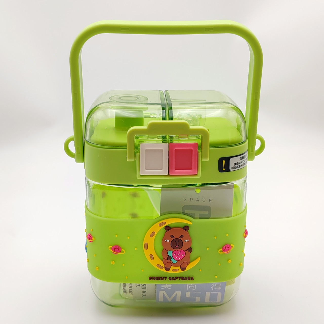 Cartoon Straw Cup, Double Drinking Juice Cup, Cartoon Bear Water Bottle, Portable, Can Be Carried or Worn as a Crossbody, Children's Water Bottle, Straw Cup