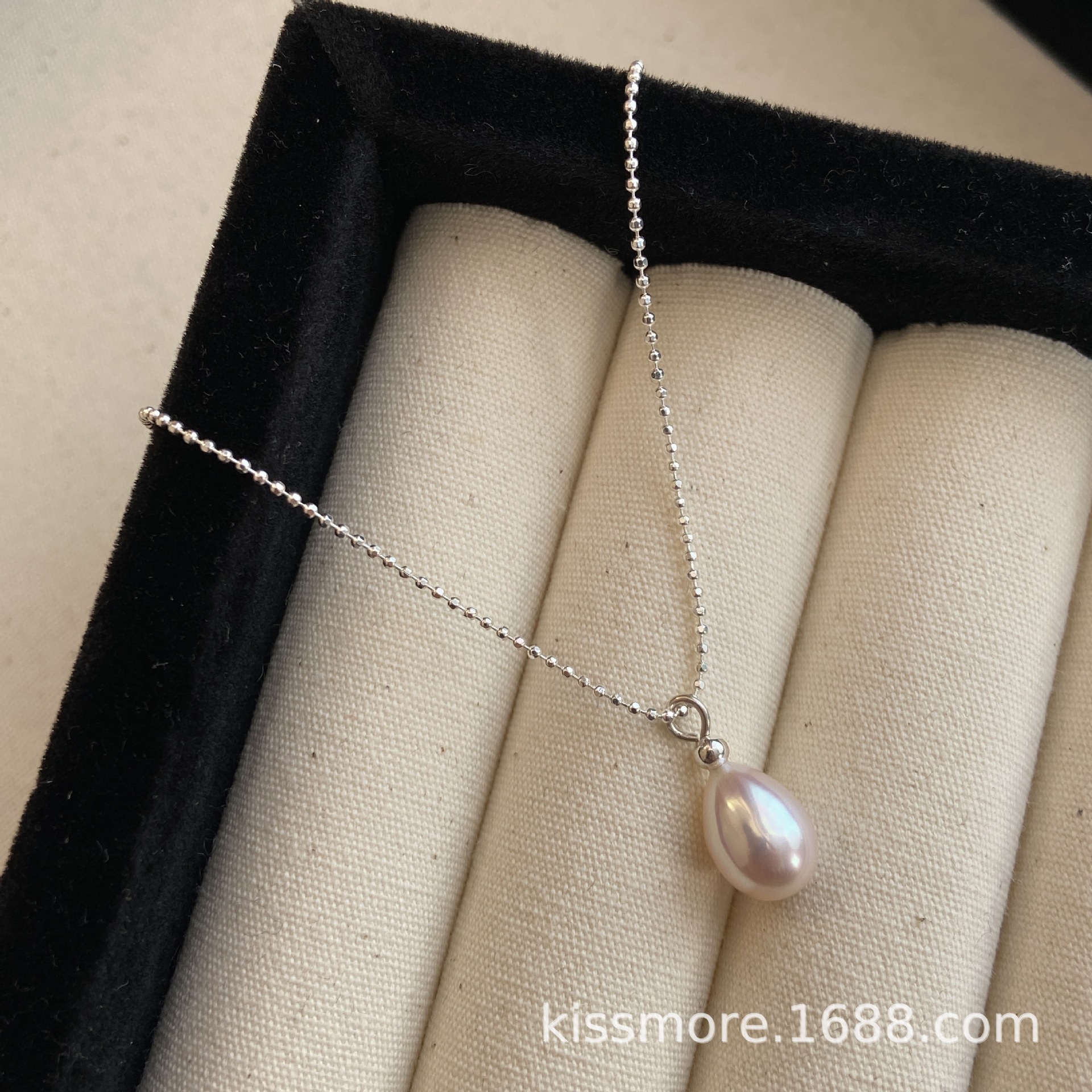 水滴形单颗珍珠纯银闪豆项链13.jpg
