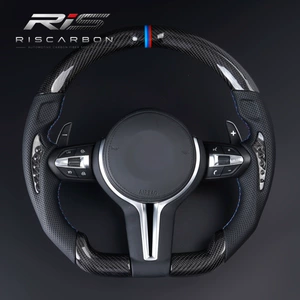 Carbon fiber steering wheel with crystal accents, flat-bottomed design, compatible with BMW F30F10F11F15F16F20F25F18