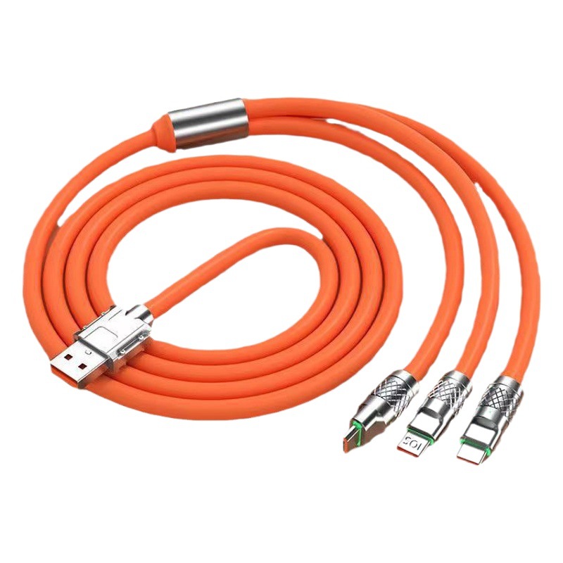120W de aleación de zinc máquina cliente un arrastre tres aplicable Apple Huawei super rápido cable de carga friki tres-en-uno cable de datos