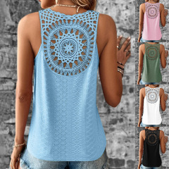 Amazon AliExpress 2024 Summer New Arrival Women's Sleeveless Top with Hollowed-Out Lace Trimmed Back