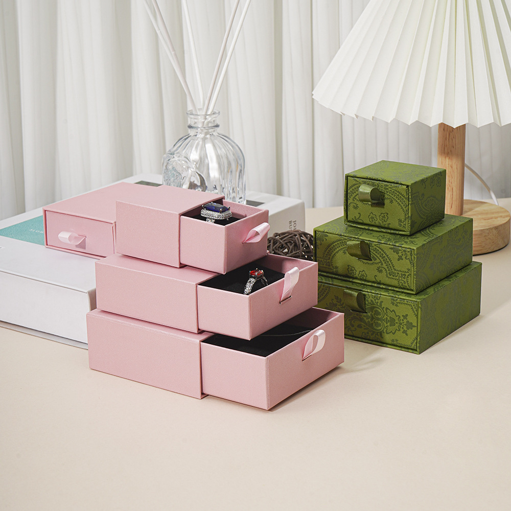 质感多色首饰抽屉盒高档珠宝饰品收纳纸盒戒指项链包装盒现货批发