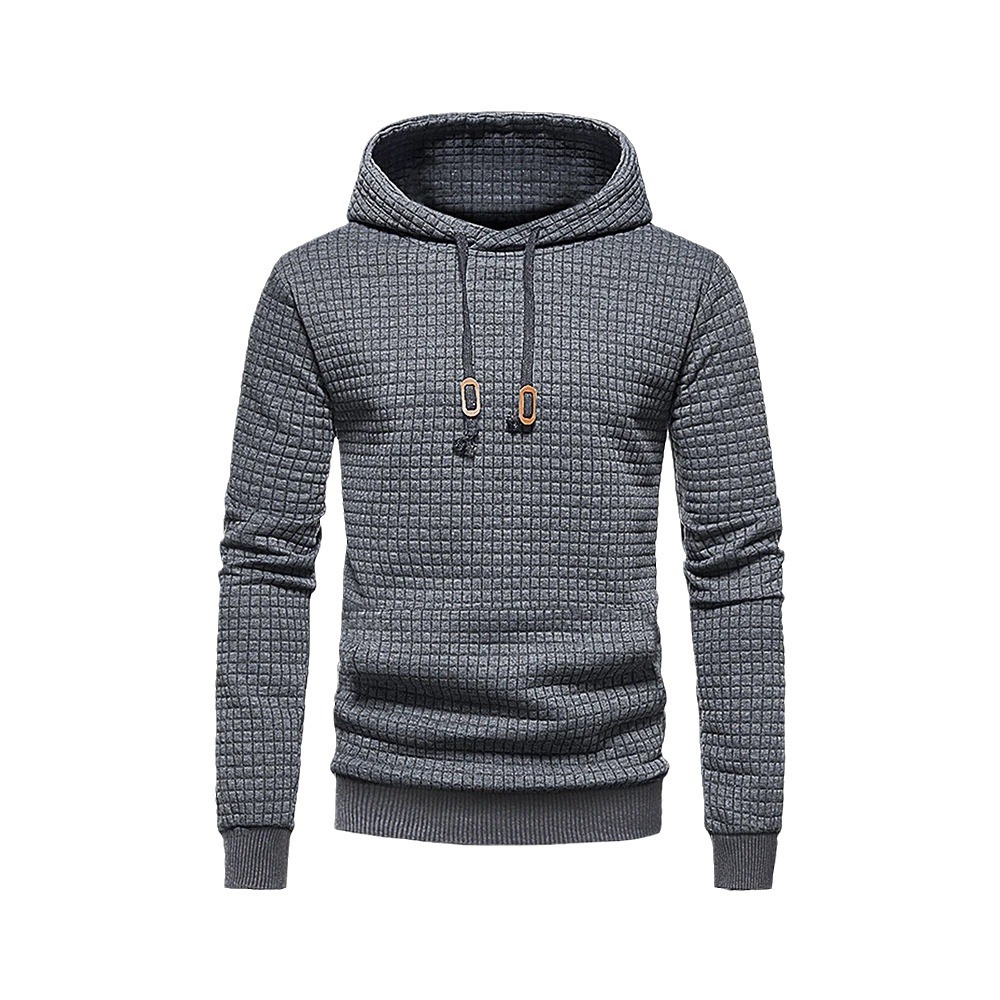 Men's Jacquard Hooded Sweatshirt Autumn And Winter New Style Youth Solid Color Thin Pullover_voghion.com