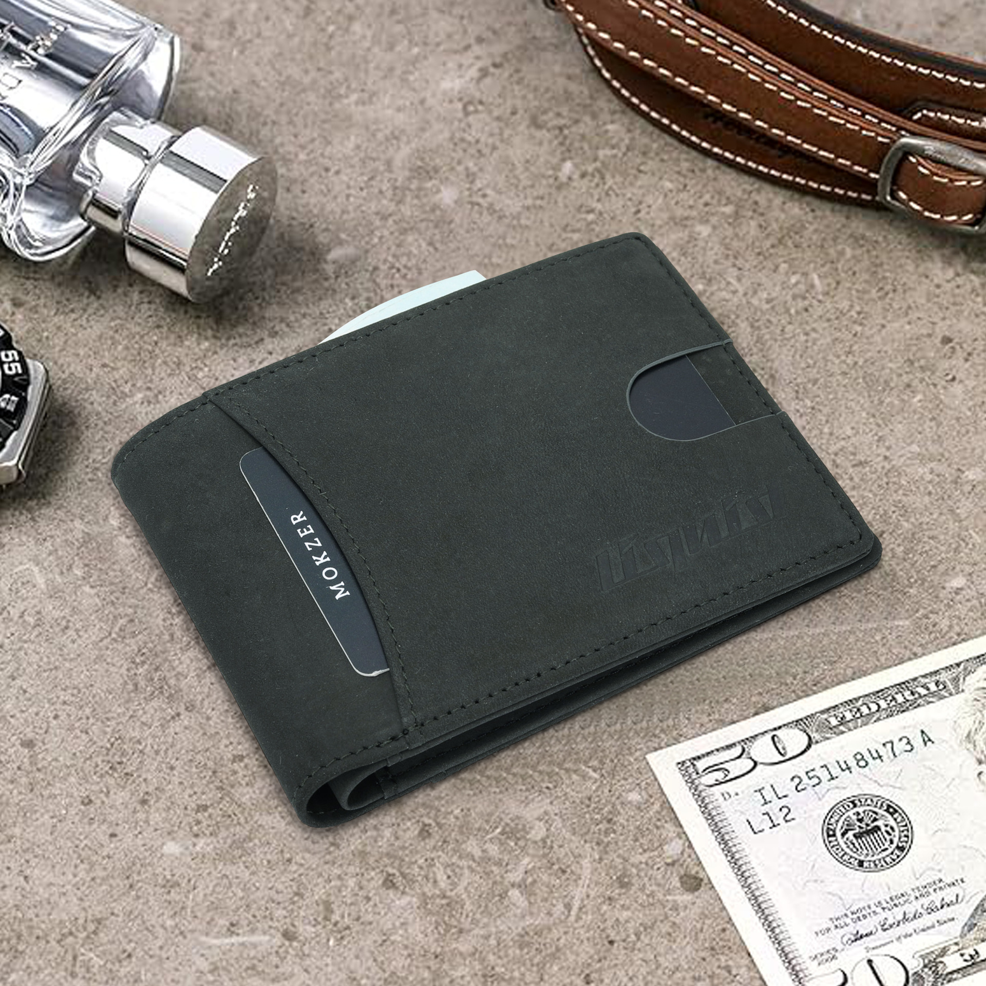 Personalizado Amazon RFID antirrobo cartera de cepillo para hombres corto multi-tarjeta cartera de cuero doble cartera plegable