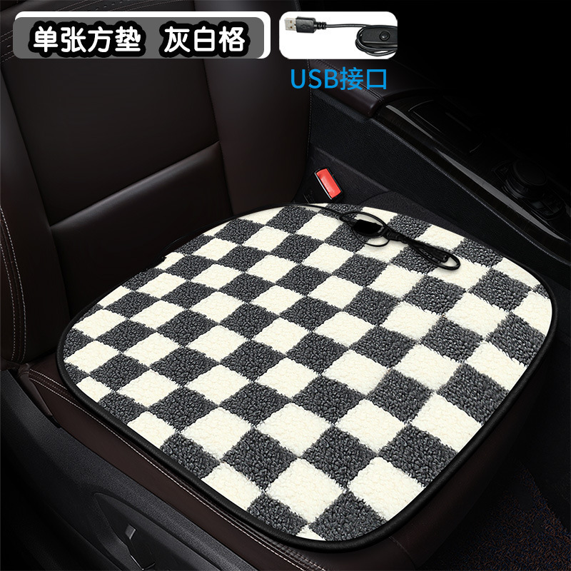 卸売り棋盤格加熱クッション自動車クッションクロスボーダー漫画花羊小毛内装用品冬シングルクッション|undefined