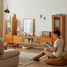 全實木電視櫃邊幾組合現代簡約小戶型客廳儲物邊櫃橡膠木卧室地櫃