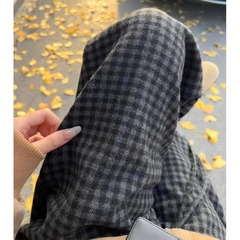 黒灰色のベルベットの格子縞のズボンの女性2025の新しい秋冬の高腰の垂れ下がった感のレトロな広脚のゆるい運動のカジュアルなズボン