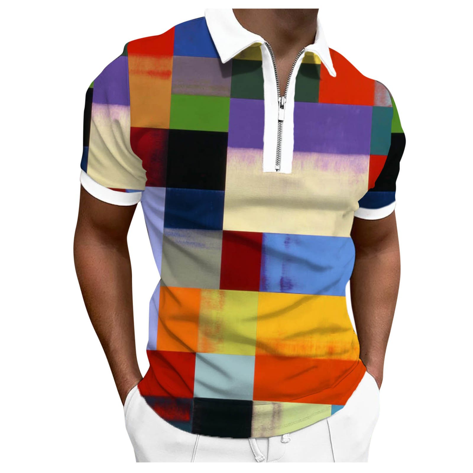 Camiseta Polo de Manga Corta con Cierre y Estampado 3D Informal para Hombre, Nueva Colección de Primavera para Exportación