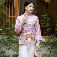 唐装2022年秋季新款直筒中式高端精致中国风醋酸缎刺绣短上衣外套