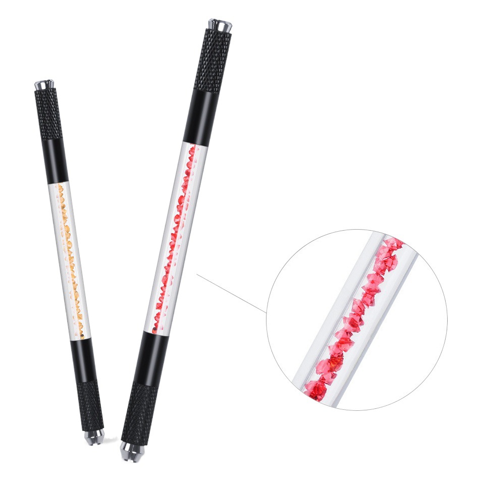 Factory wholesale dumb black double-headed crystal tattoo manual pen No. 4 elegant black tattoo eyebrow multifunctional tattoo pen