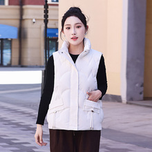 跨境批发2024秋冬韩版大口袋显瘦马夹女士格纹棉坎肩马甲女百搭