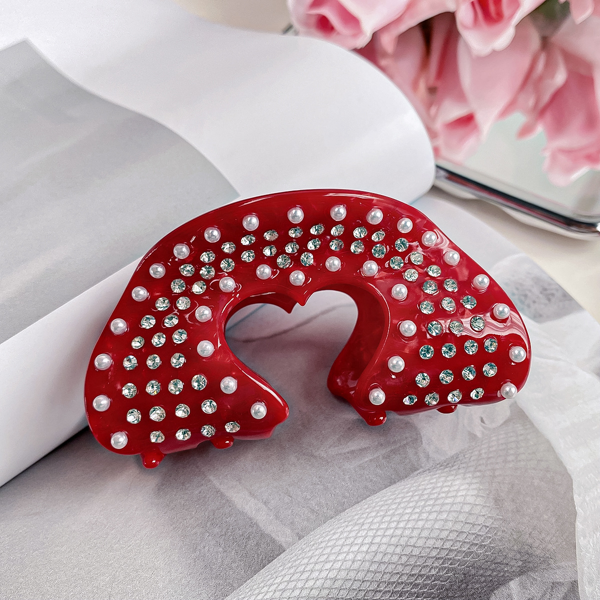 Baifeiya acetato amor pinza de pelo industria pesada horquilla de diamante Luz de lujo de alto grado de tiburón clip de San Valentín accesorios para el cabello tocado