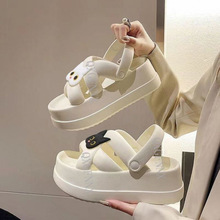 可爱黑白猫凉鞋女2024夏季新款外穿增高厚底沙滩鞋