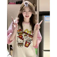 Hello Kitty, милое летнее хлопковое футболка бренда для младших школьников, для среднего школьного возраста