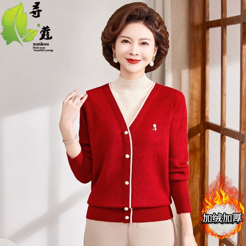 Новый зимний женский топ среднего возраста 40 лет плюс бархат утолщение 50-летняя мама свитер средний и пожилой зимний свитер