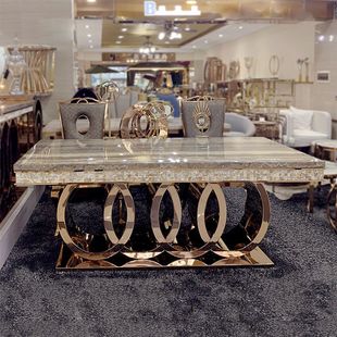 Light Luxury Post-Modern Stainless Steel Marble Dining Table Villa Model Room Dining Table Large Dining Table and Chair Combination