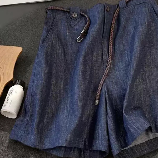 Magic Pants, a Feeling That Will Make You Addicted!!! Deep Blue Linen Denim Shorts for Women, High-Waisted, Slightly Wide-Leg, Cotton-Linen Shorts Magic Pants, a Feeling That Will Make You Addicted!!! Deep Blue Linen Denim Shorts for Women, High-Waisted, Slightly Wide-Leg, Cotton-Linen Shorts