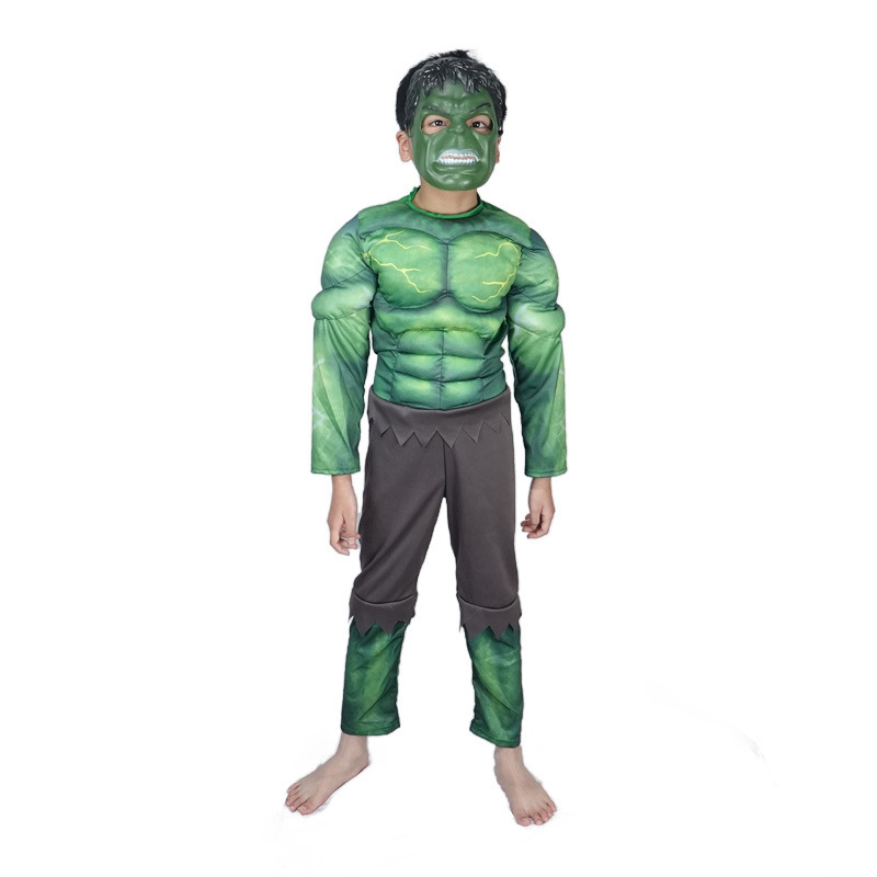 稲妻緑巨人筋肉服装ハロウィーンコスプレ子供浩克英雄連盟The Hulk服|undefined