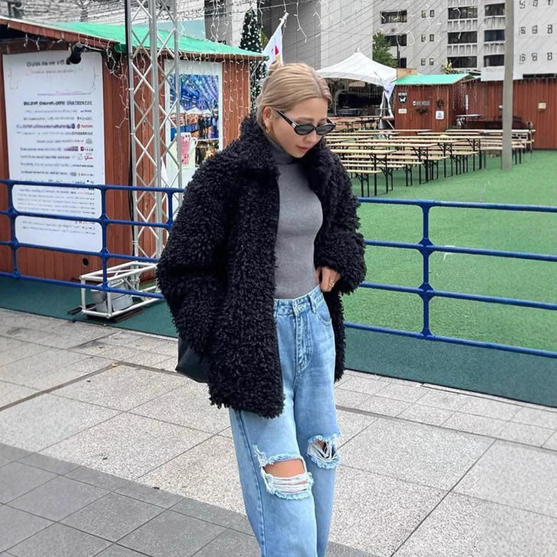 Loose Thickened Casual Style Solid Color Lamb Wool Curly Fur Coat 2025 Autumn and Winter New Cross-Border European and American Style