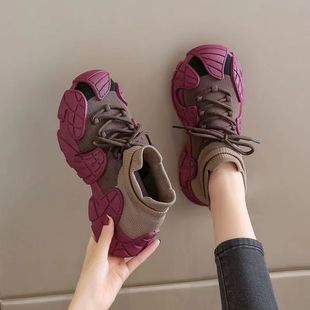 Socks, Soft-Soled, Non-Tiring Sneakers for Women, Spring and Summer New Running Octopus Women's Shoes, Purple Thick-Soled Dad Shoes