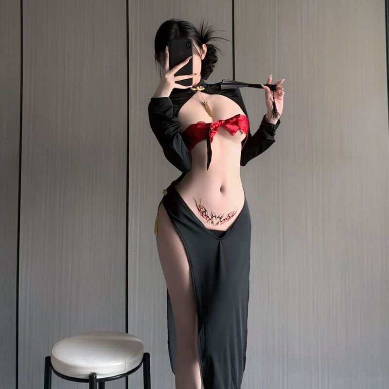 Sexy Lingerie with Reversible Design, Surprise Front Curtain, Revealing Chest Cheongsam, Qqny Temptation, Pure Desire, Passion