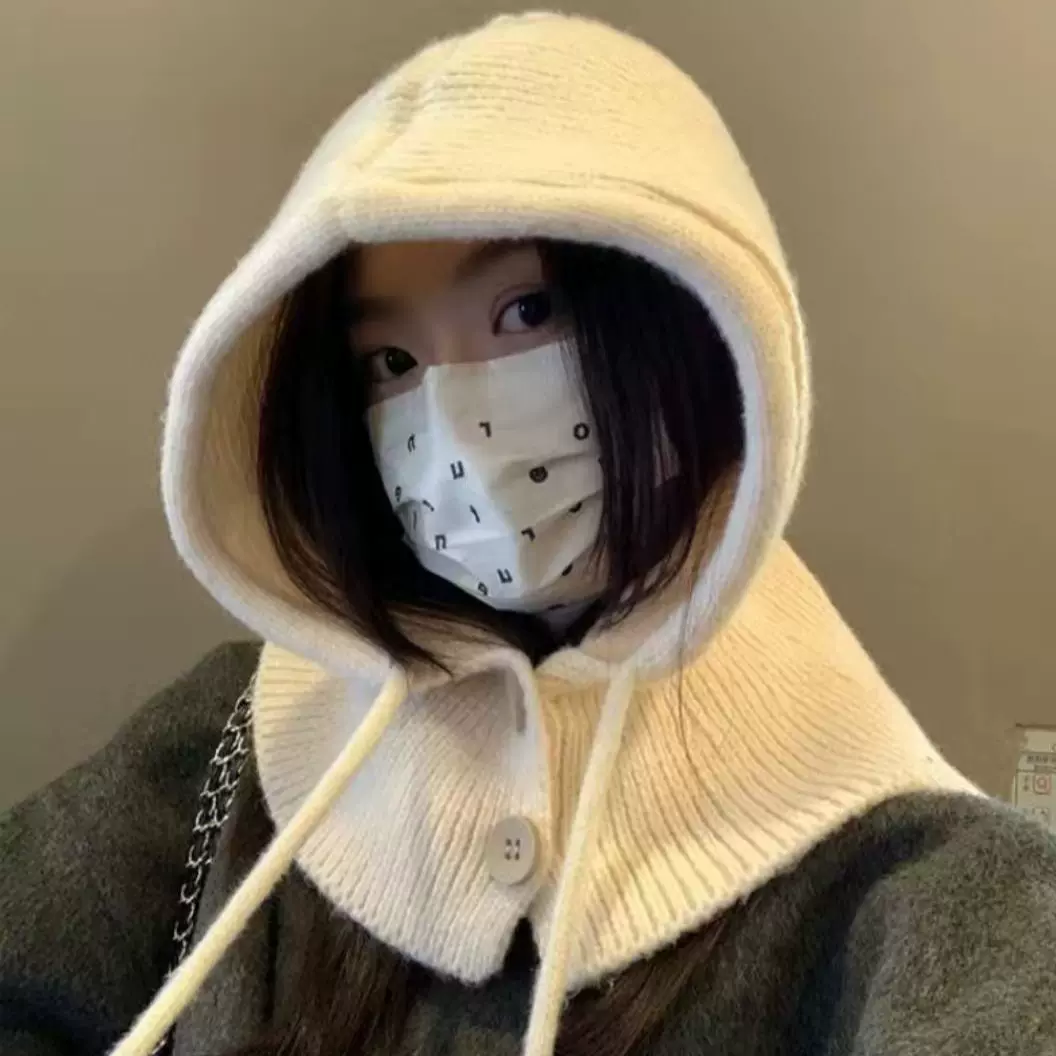 跨境巴拉克拉法帽女秋冬季保暖护耳毛线帽日韩围巾一体披肩针织帽