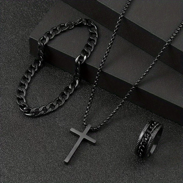 European and American Popular Trendy Hip-Hop Retro Cross Necklace Pendant Cross-Border Hot-Selling Jewelry Set Hand Accessories