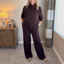 2025欧美跨境新款秋冬卫衣纯色高领上衣休闲气质通勤女装两件套