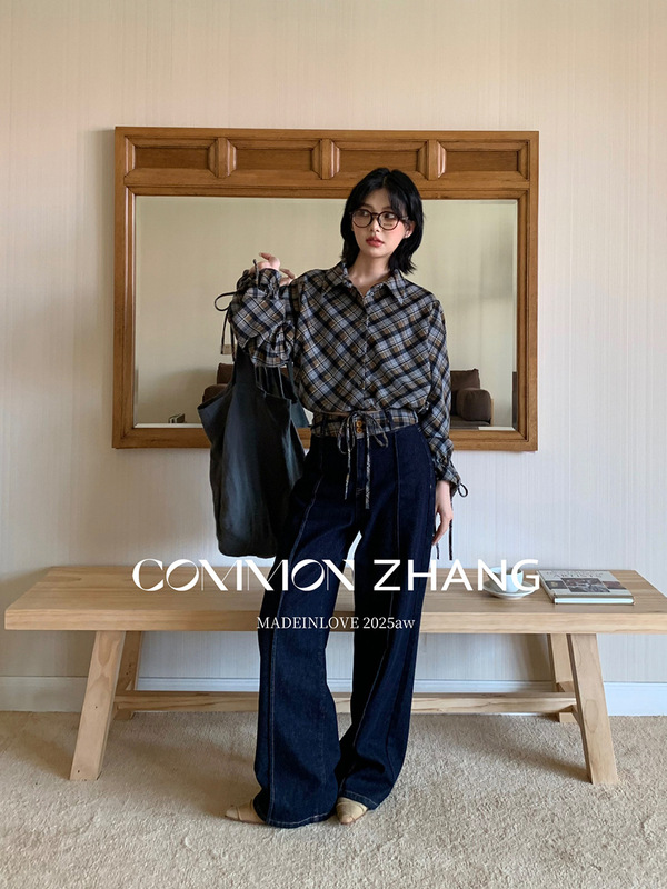 CZ ZHANG秋高腰贴布阔腿牛仔裤女度假风百搭休闲直筒休闲裤B31907|undefined