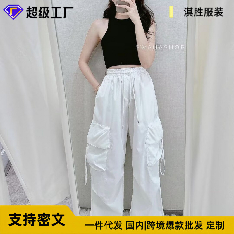 New Multi-Pocket Solid Color Versatile Cargo Pants Casual Men's Style Spring and Autumn Women's Style Artistic Lazy Fresh Literary Style