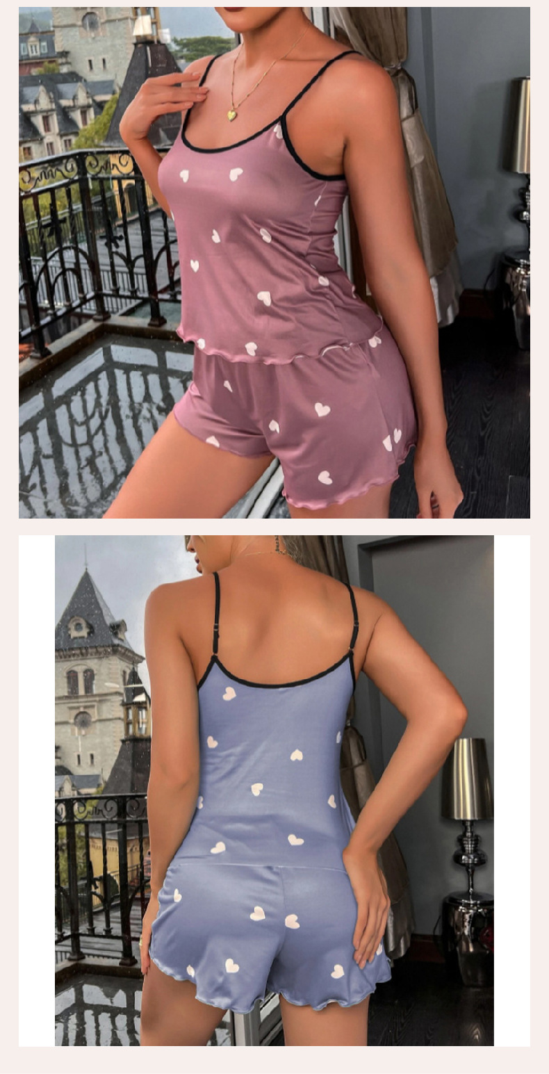 280g Weight Sleeveless Sleeve Length Pajamas Lingerie Type Polyester, Milk Fiber Fabric Type Shorts Sets Sets Type 2 Pieces Set Quantity Home, Daily Occasion Strap Neckline Color Block, Heart Shape Pattern Spring&Summer Season Women's Gender Casual, Sexy Style Home Daily Women's Casual Sexy Color Block Heart Shape Polyester Milk Fiber Shorts Sets Pajama Sets