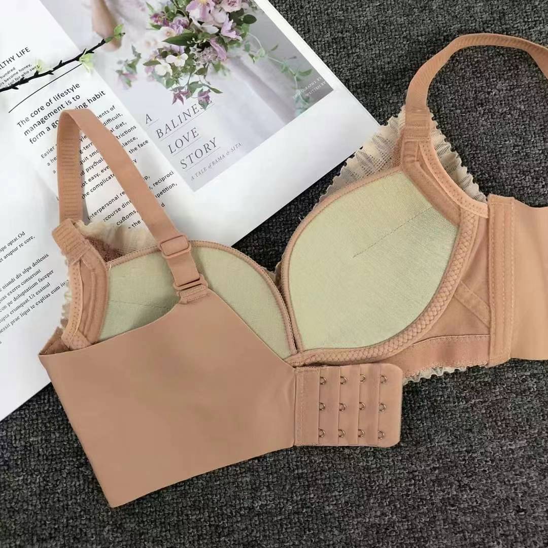 Nuevo sujetador de alta calidad de moda de encaje jacquard transpirable y cómodo ajuste lateral de pecho de tres filas de botones ropa interior para mujeres