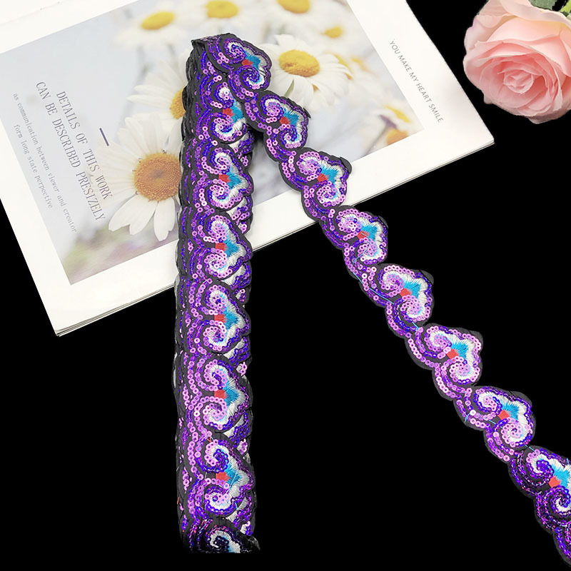 Tejido de sequilla de encaje de Miao DIY accesorios de ropa espaldas de amor sequilla bordada bordada decoración larga