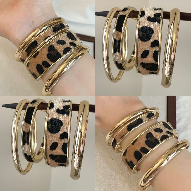American-Style Leopard Print Leather Open Bracelet Millennium Hot Girl Fashion Trendy Bracelet Light Luxury High-End Versatile Women's Jewelry