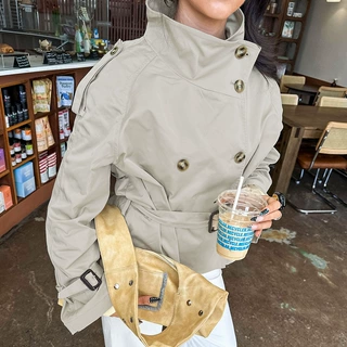 2025秋冬新款立领收腰防风短款风衣外套女设计感气质休闲跨境通勤