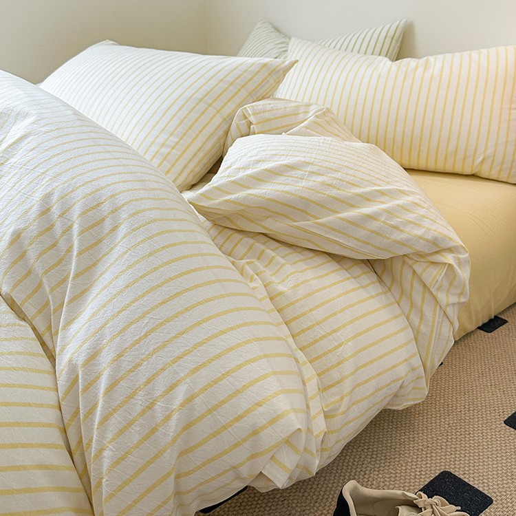 2025 nuevo traje de cama de cuatro piezas de algodón funda de edredón de algodón lavado sábana de algodón traje de dormitorio de tres piezas