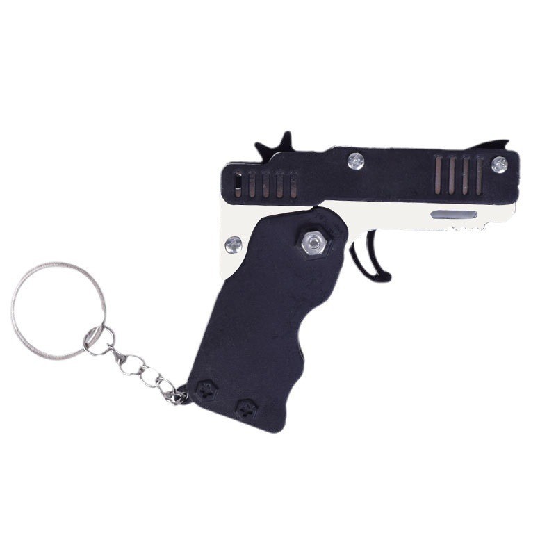 国境を越えたキーホルダーラバーバンド金属バースト折りたたみゴムバンド銃合金モデル銃ペンダント子供のおもちゃの銃|undefined