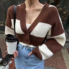 韩国代购东大门女装秋冬季新款两件套毛衣条纹短款时尚针织套装