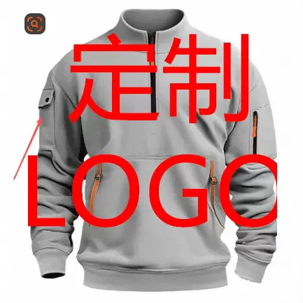 2025跨境250克健康布加绒男装亚马逊多口袋拉链卫衣3D潮运动卫衣