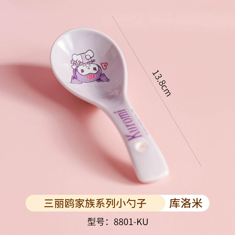 三丽鸥 Hello kitty, ceramic cartoon tableware for feeding, spoon with glass, chopsticks, set