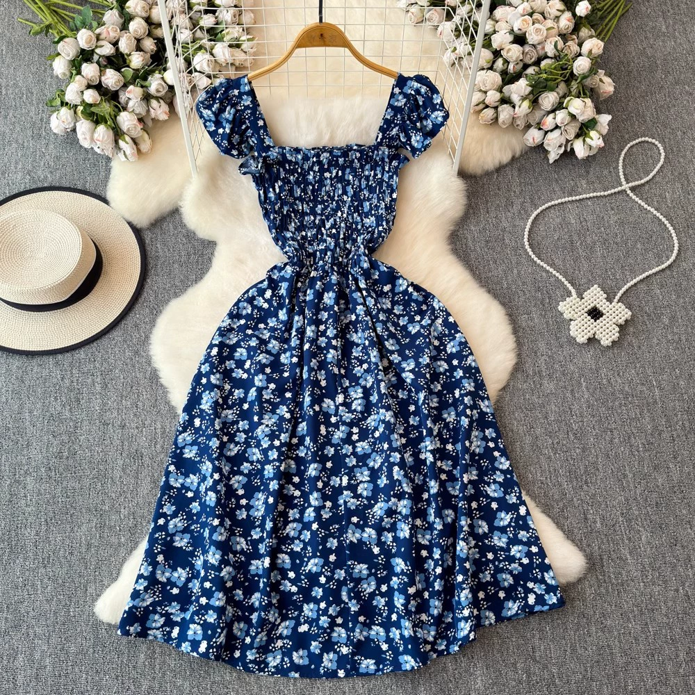 Flying Flying рукава черное цветковое платье женское лето 2024 новый продвинутый смысл талии средней и длинной чайной юбки