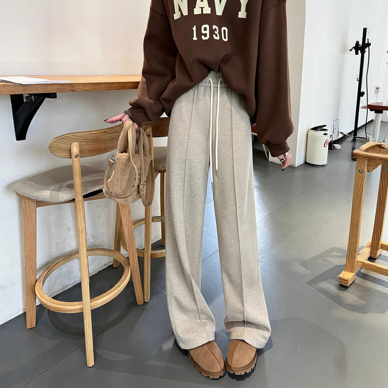 重工醋酸羊绒人字纹直筒裤女2025秋冬新款垂感显瘦休闲毛呢裤子|undefined