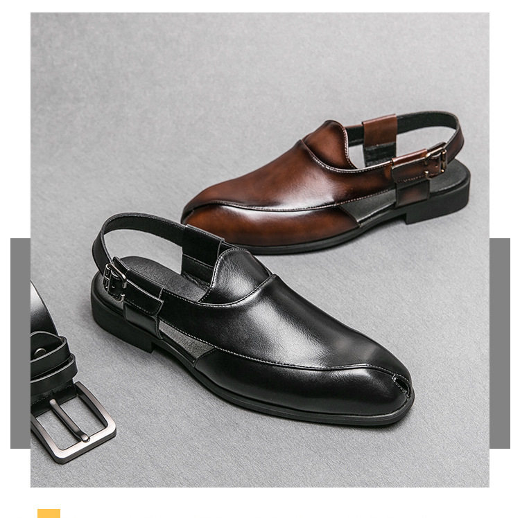 Giày sandal da nam cỡ lớn mũi vuông, quai ngang khóa cài, thoáng khí nhẹ nhàng — 5671 màu nâu, 5671 màu đen chi tiết 3