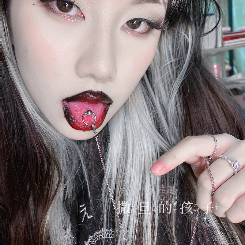 Tongue Nail Chain Tongue Ring Hot Girl Tongue Nail Punk New Piercing Jewelry Stainless Steel Set detail image 3