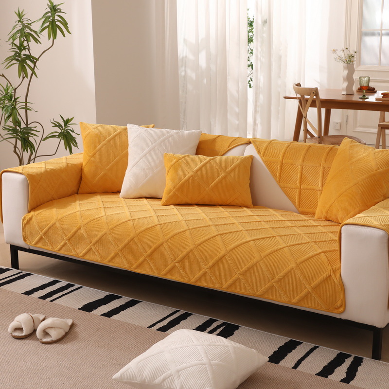 Cross-border solid color super soft plush sofa cushion new winter cushion anti-slip sofa cover cover cloth for all seasons