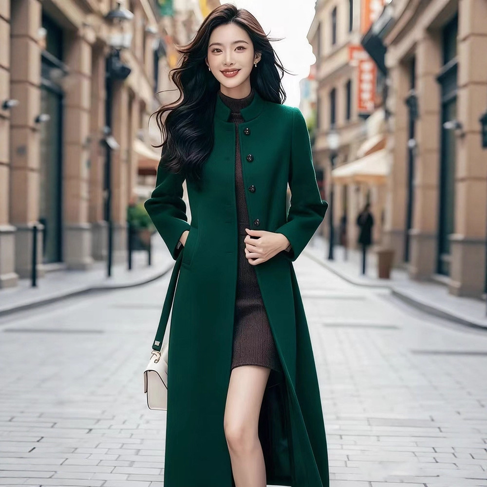 Autumn and Winter New Slim Fit New Chinese Style Woolen Coat for Women Long High-End Fashion Age-Reducing Woolen Coat for Women