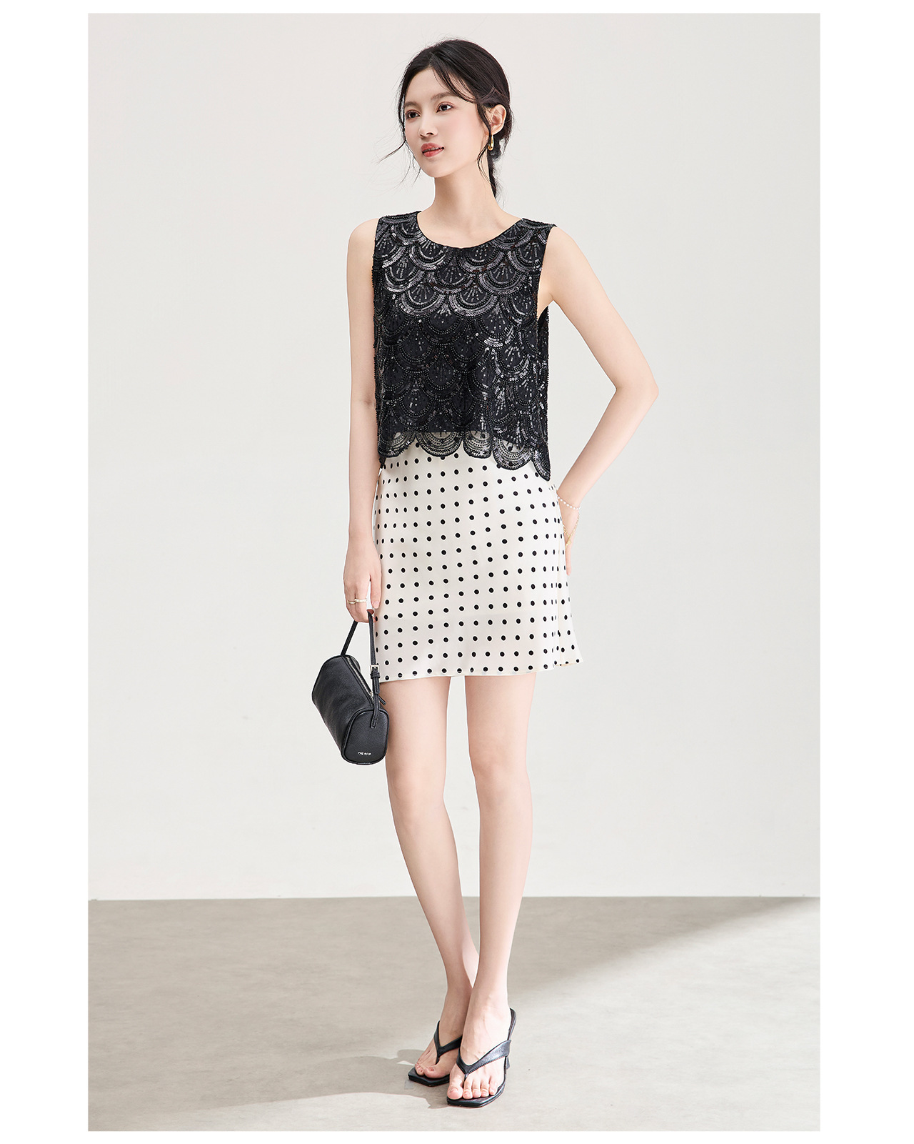 Áo hai dây nữ đính cườm sequin cao cấp phong cách Pháp — màu đen chi tiết 7